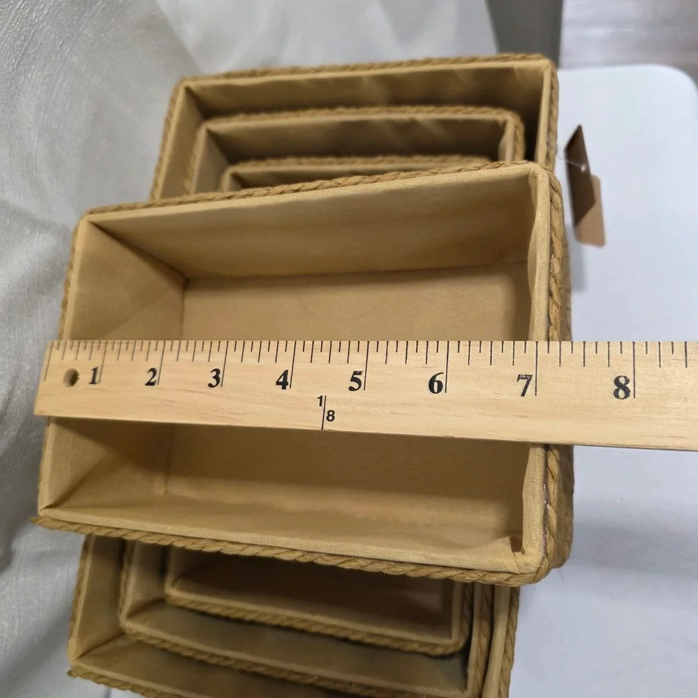 Proland 4 Piece Nesting Woven Storage Basket Set Tan Lined Rectangular Bins